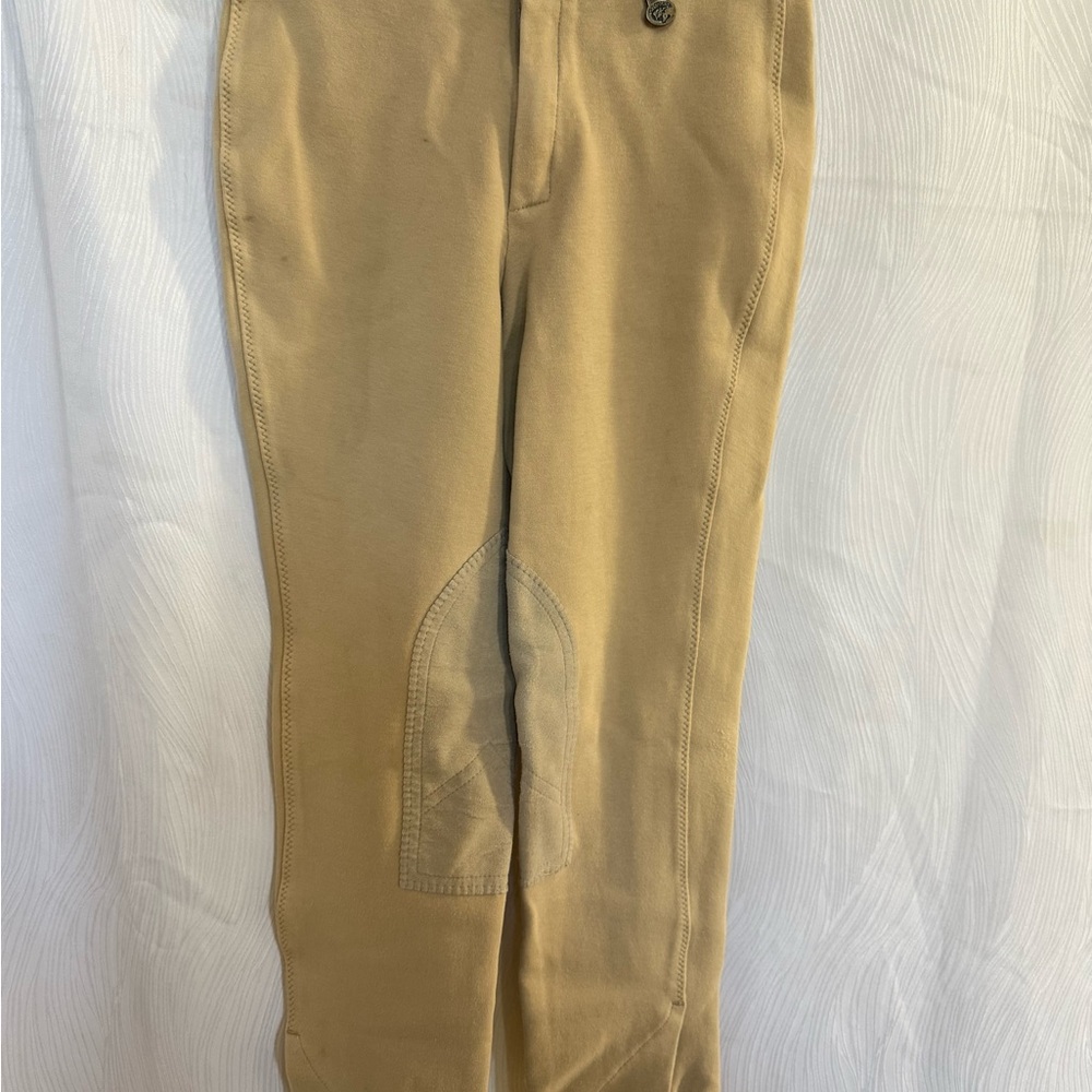 On Course Cotton Lycra Riding Breeches Youth 14 Tan Knee Patch Equestrian Pants